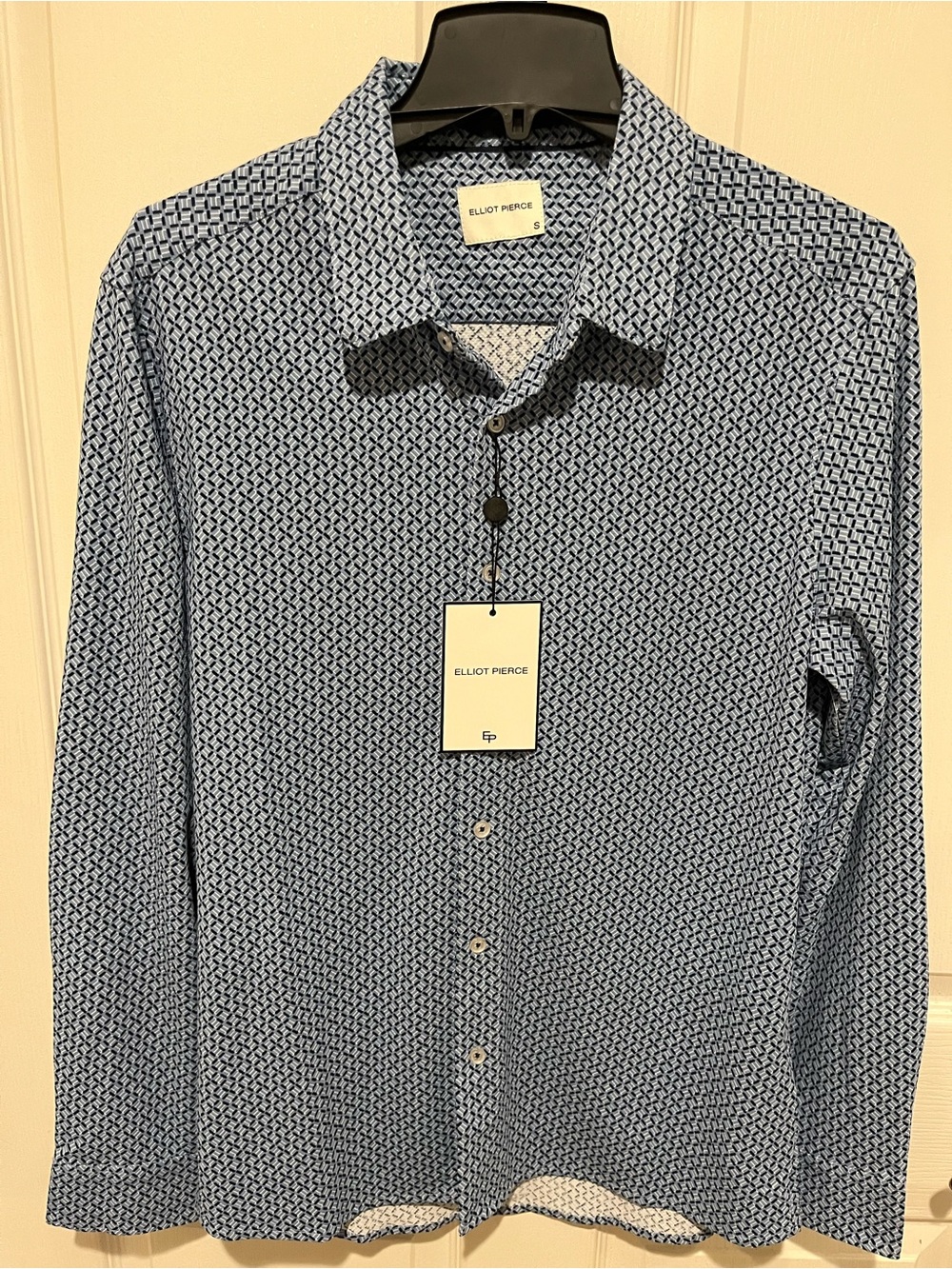 Current/Elliott Blue Micro Geometric Button-Up Shirt
